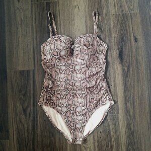 💙 Kona Sol One Piece Swimsuit Reptile Snake Print Stomach Flattering Size L